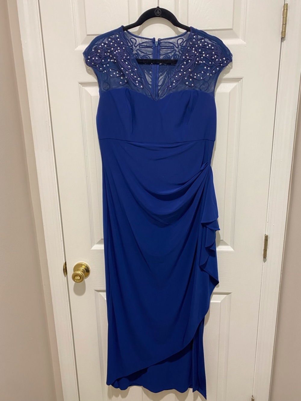 Alex Evenings Royal Blue Beaded Illusion Midi Dress